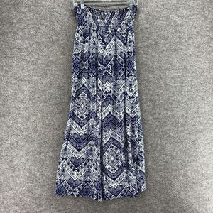 C'est La Vie Pants Women XL Blue Geometric High Rise Flat Front Chino Pull On